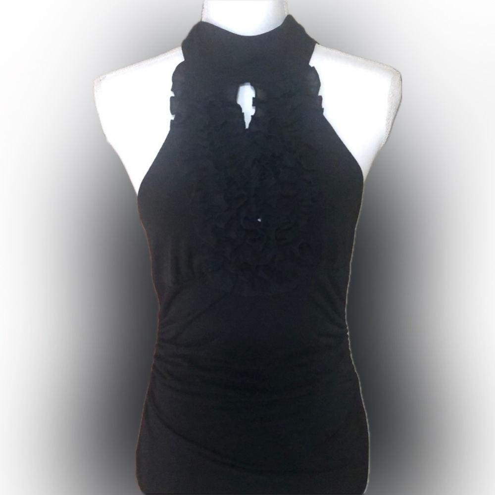 Black ruffled front top from Candie’s